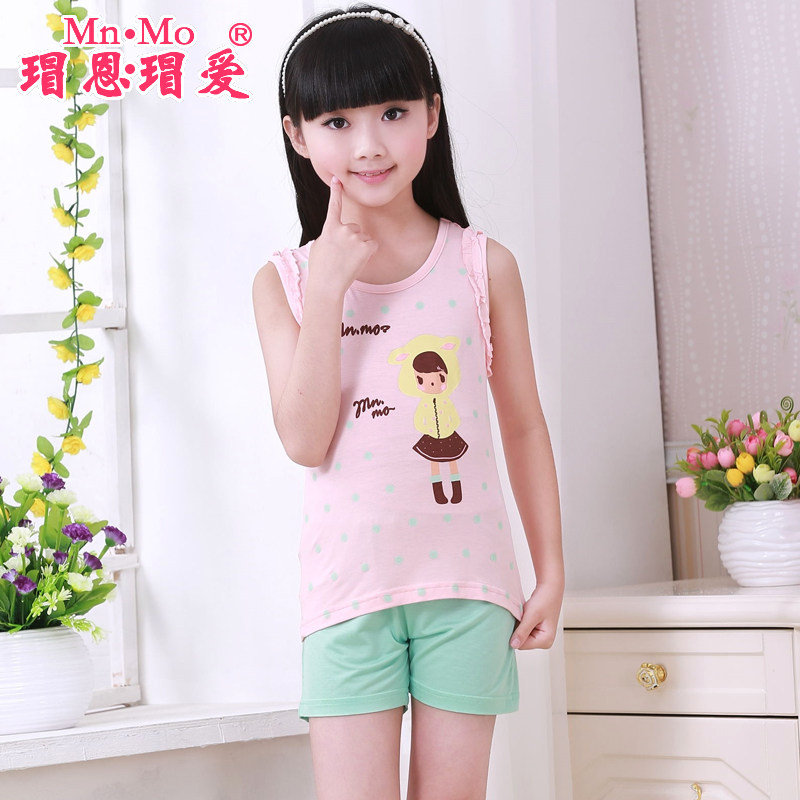瑁恩瑁爱儿童睡衣夏季女孩童装儿童家居服宝宝 背心套装女童睡衣