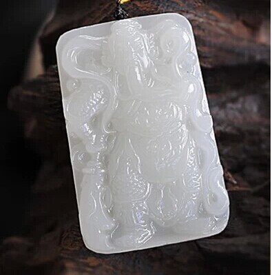 Natural Afghan white jade Guan Gong pendant jade pendant Wu Caishen jade pendant neck ornament to attract wealth and protect the body jade pendant