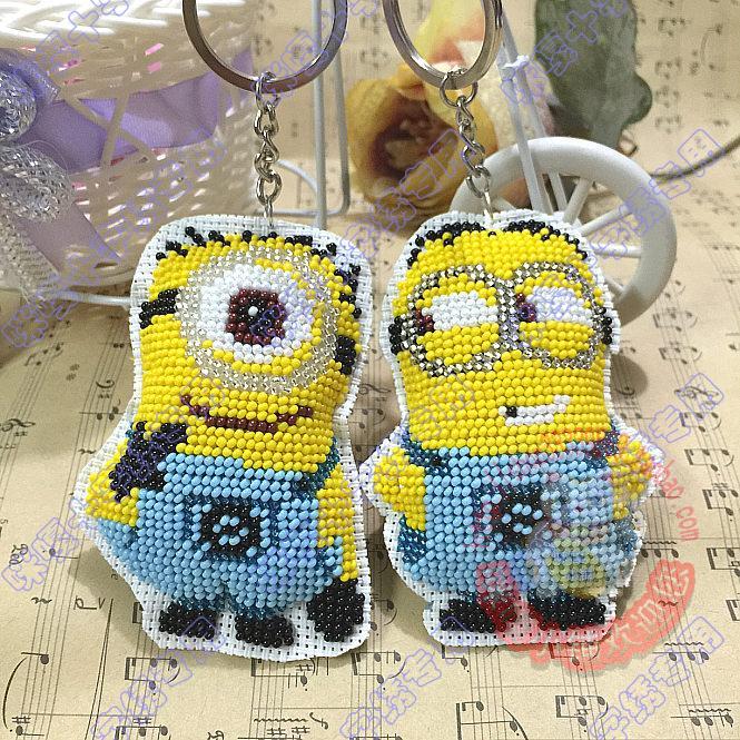Precise printed cross embroidered key button mobile phone anti-dust stopper yellow small person full bead embroidered double-sided embroidery