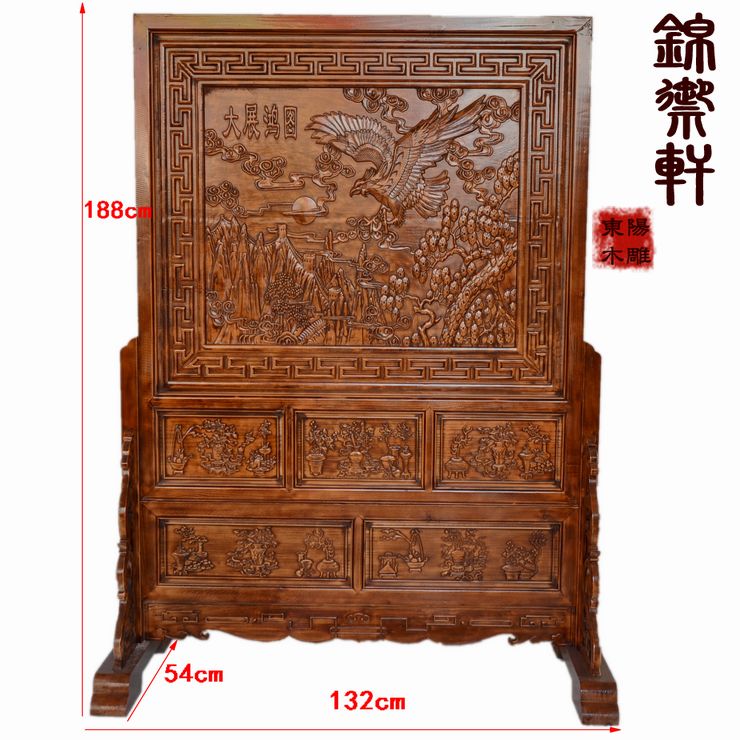 Dongyang wood carving relief interstitial screen large exhibition grand floor-to-ceiling screen camphor wood Chinese decoration entrance partition seat screen