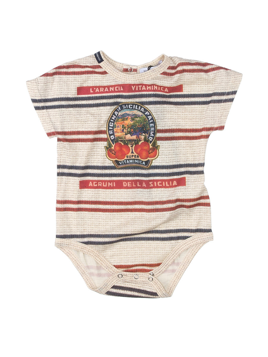 Dolce&Gabbana 米色横条纹徽章印花连体衣