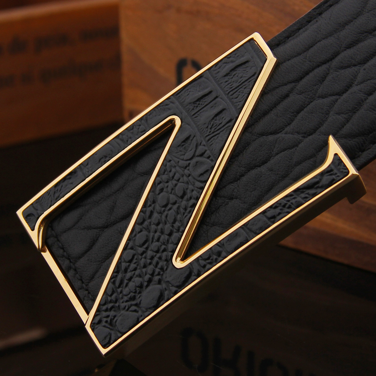 Ailanbao business first layer cowhide men's belt stainless steel Z buckle inlaid crocodile pattern cowhide belt men's Korean version