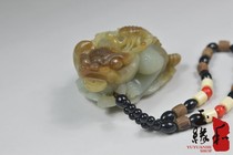 Xinjiang Hotan jade sugar material pretty gold jade filled hall Pixiu sachet jade basket pendant pendant hollow finely carved jade
