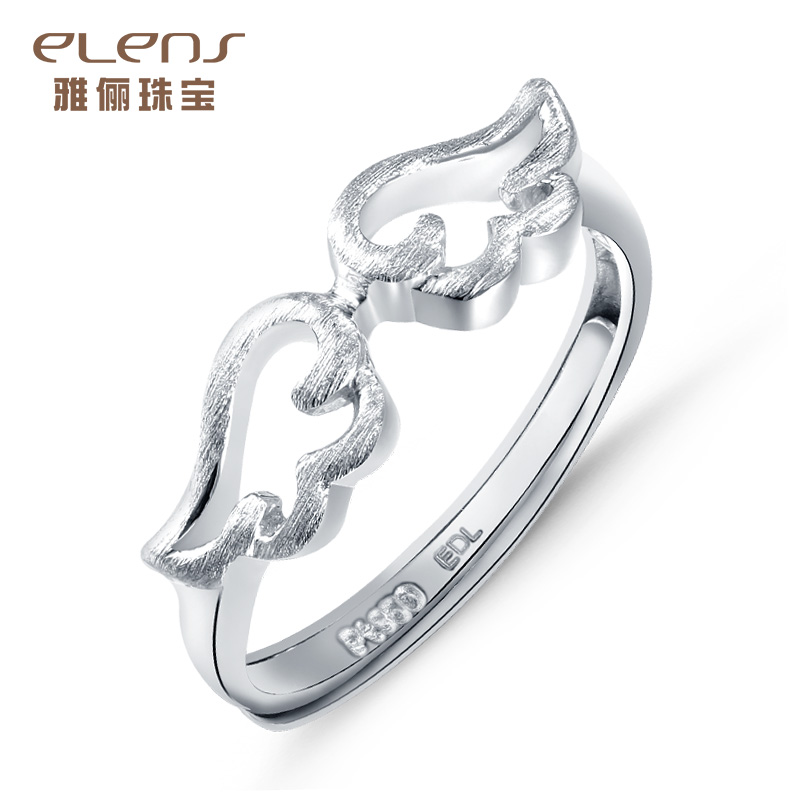 elens/雅俪珠宝Pt950铂金戒指女 白金女活口可爱小天使的翅膀指环