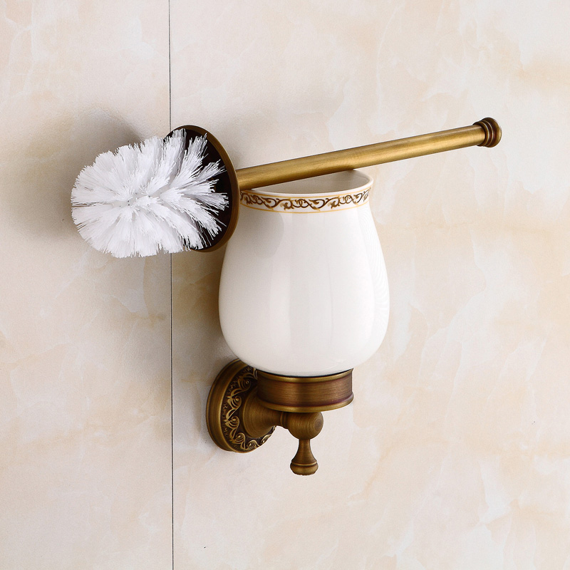 European toilet brush Bathroom pendant All copper antique toilet brush head set cleaning brush holder flower ceramic toilet cup