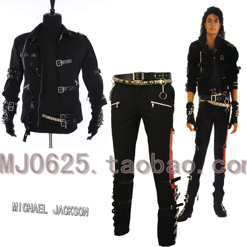 Professional Production of Michael Jackson's Classic Bad Pure Black Jacket + Belt + Pants Set