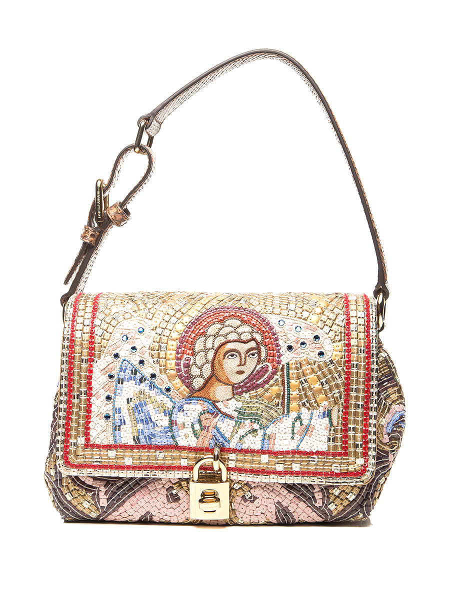 Dolce&Gabbana 彩色编织人像金属旋扣翻盖肩包