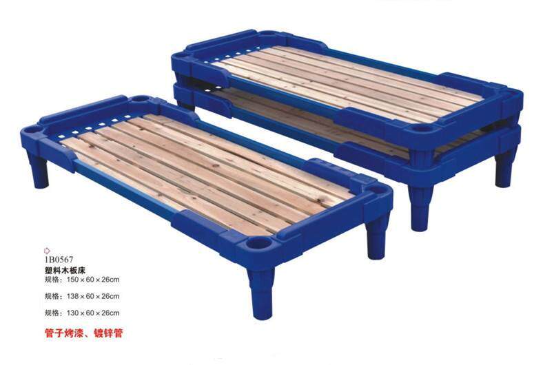 Factory direct sales kindergarten children's special plastic folding wooden bed baby nap push-pull plaid bed