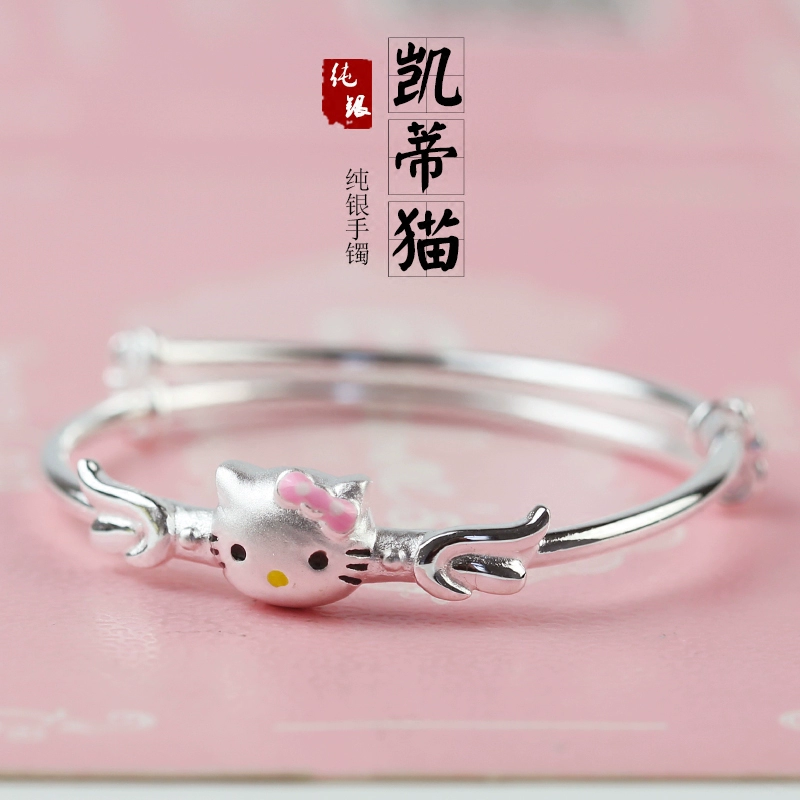 Vòng tay bạc 990 Hello Kitty sterling bạc trẻ em bé công chúa dễ thương nữ vòng tay cha mẹ-con quà tặng năm mới - Vòng đeo tay Cuff