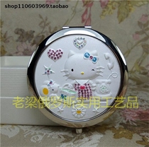 Z2 Russian tin alloy metal double-sided folding makeup mirror Silver white round hello kitty cat heart