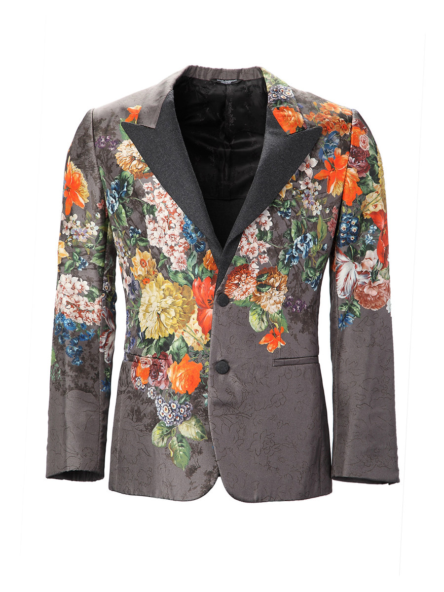 Dolce&Gabbana 烟灰色戗驳领印花休闲西装外套