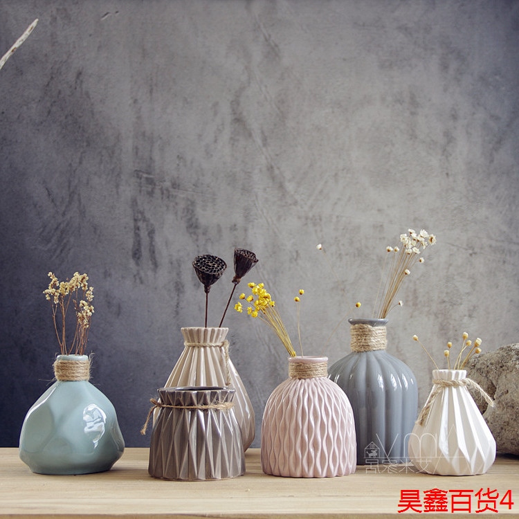 陶瓷创意干花花瓶摆件水培花器客厅个性装饰品插花小瓶子粗陶花插