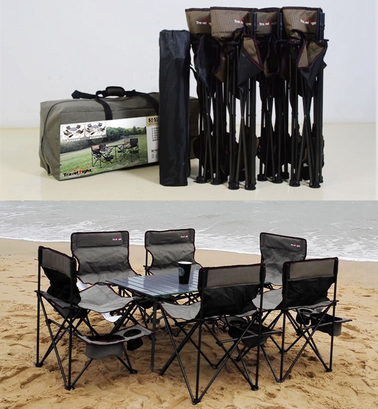Light outdoor portable folding table and chair barbecue Self-driving tour Camping table and chair set One table and six chairs combination