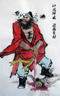 Zhong Kui portrait Xuan paper cinnabar hand-painted Chinese painting character Town House evil evil ghost figure