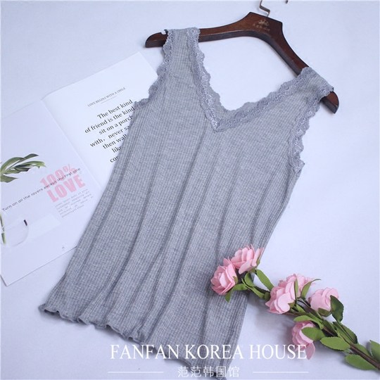 Spring and summer foreign style double V-neck lace thread cotton vest strap female slim slim sleeveless vest bottoming shirt