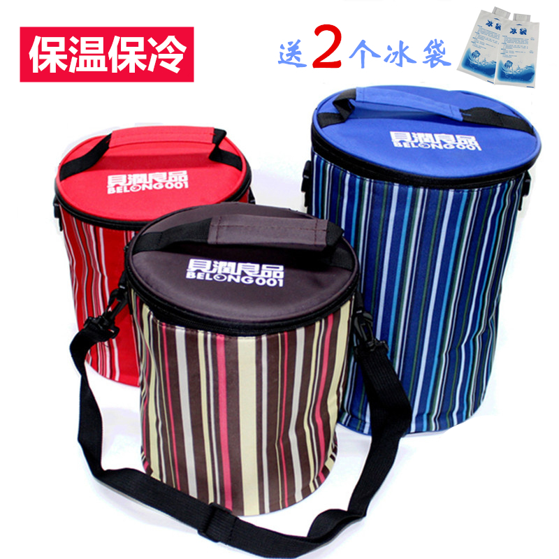 Portable insulation bag Bento belt thickened bento bag Insulation bucket bag Large round bag with rice lunch bag