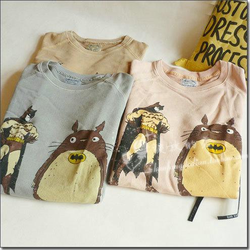 Recommend pure cotton washed casual sweater Batman and Totoro printed embroidery women's spring and autumn shirt one size fits all