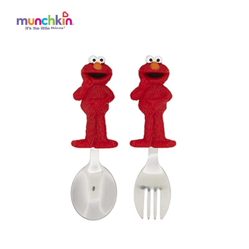 美国munchkin 麦肯齐芝麻街埃尔莫儿童不锈钢叉勺套装餐具不含BPA