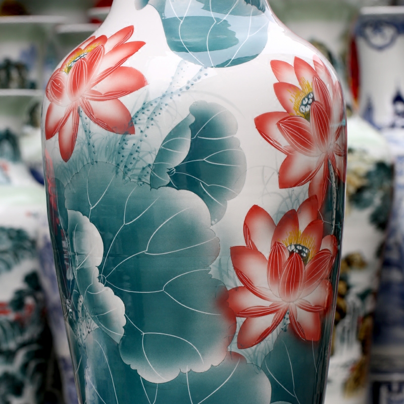 Jingdezhen ceramic hand - made lotus figure of large vases, sitting room of Chinese style household furnishing articles office hotel accessories