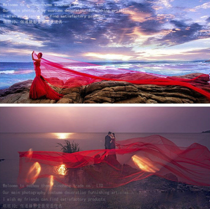 Bride wedding dress super long veil nude yarn camera photography props Korean red veil veil