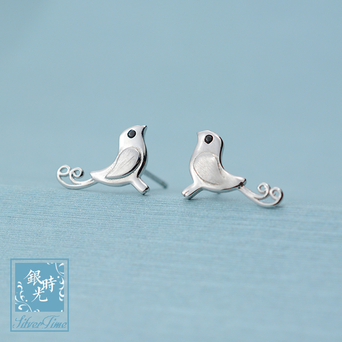 Silver time S925 sterling silver earrings thrush bird lark bird earrings ethnic style creative temperament earrings women