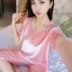 Bộ đồ ngủ nữ mùa hè tay ngắn mùa hè phù hợp với băng lụa nữ gợi cảm phần mỏng phục vụ tại nhà mùa thu có thể mặc hai bộ pijama nam Bên ngoài ăn mặc