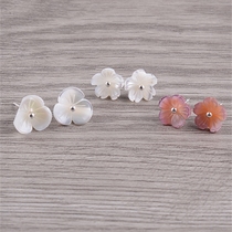 925 pure silver earlynail natural white butterfly pink shell petal flower Art and fresh Korean version sweet and beautiful girl earrings