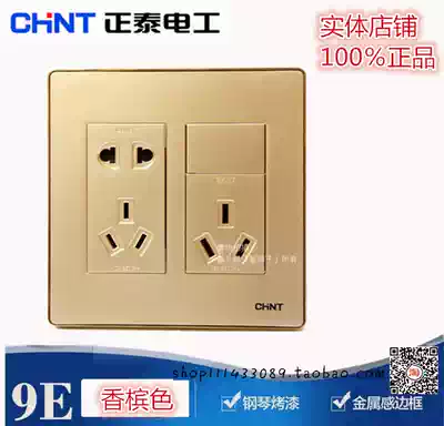 Zhengtai wall switch socket 120 type NEW9E two-three plug five-hole 16A three-hole air conditioning plug Champagne gold