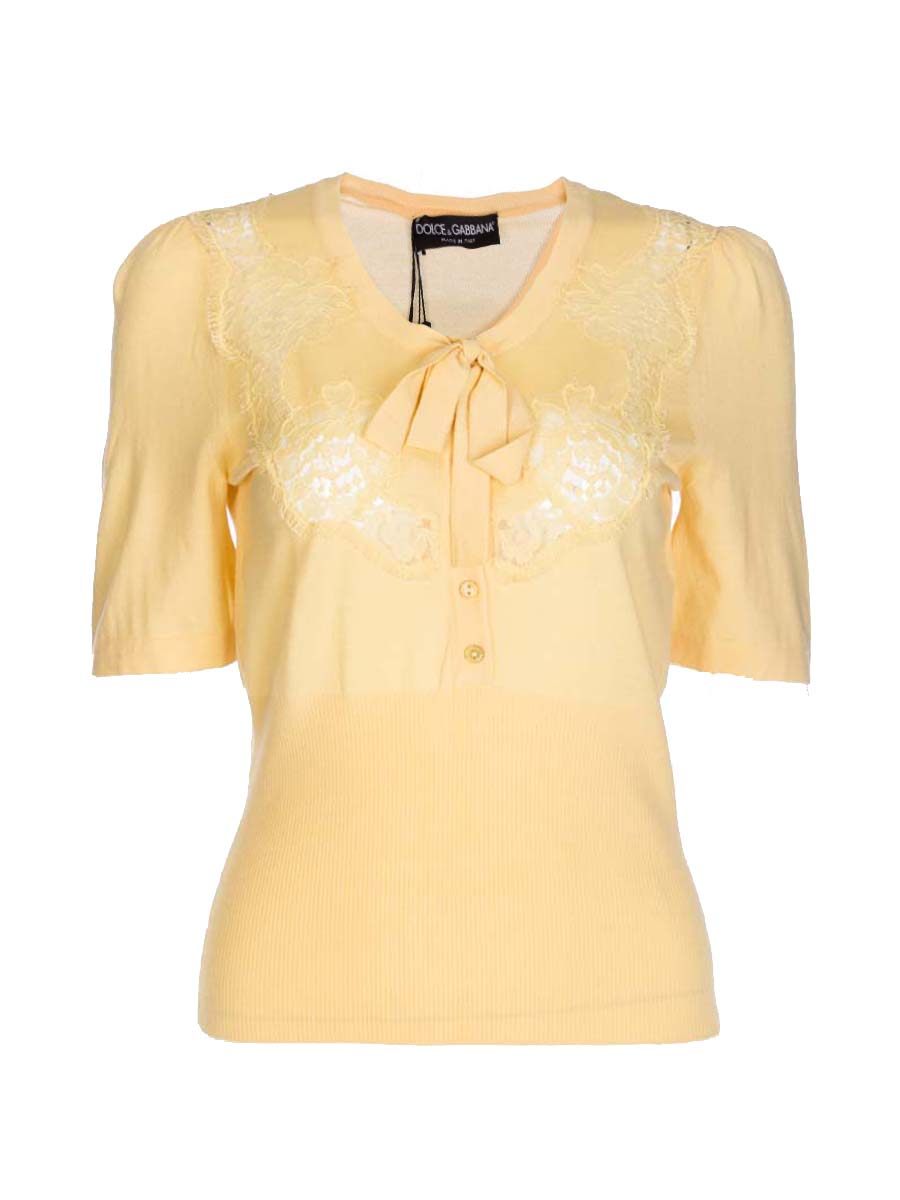 Dolce&Gabbana 浅橘色蕾丝饰系带中袖上衣
