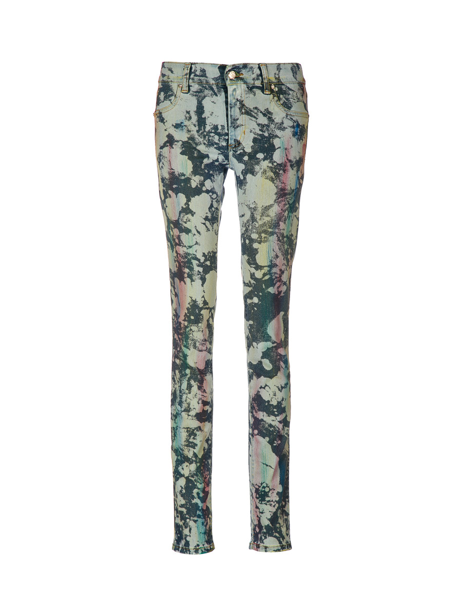 versace jeans 浅蓝色斑驳印花牛仔长裤