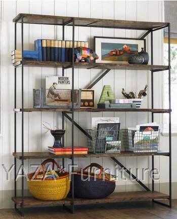 Neoclassical Furniture Old Cedar Wood Bookcase LOFE Iron Wood Bookcase Shelf Iron Art Bookshelves