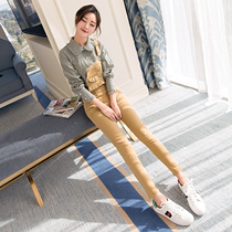 European Academy denim backpack pants womens tight-fitting pants European and American spring new fashion college style thin suspenders trousers