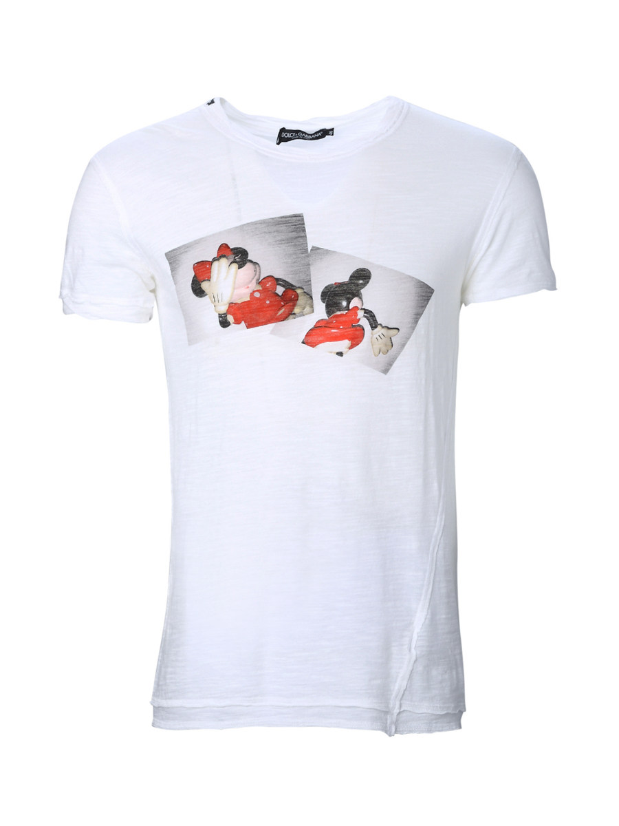 Dolce&Gabbana 白色圆领米奇图案印花短袖T恤