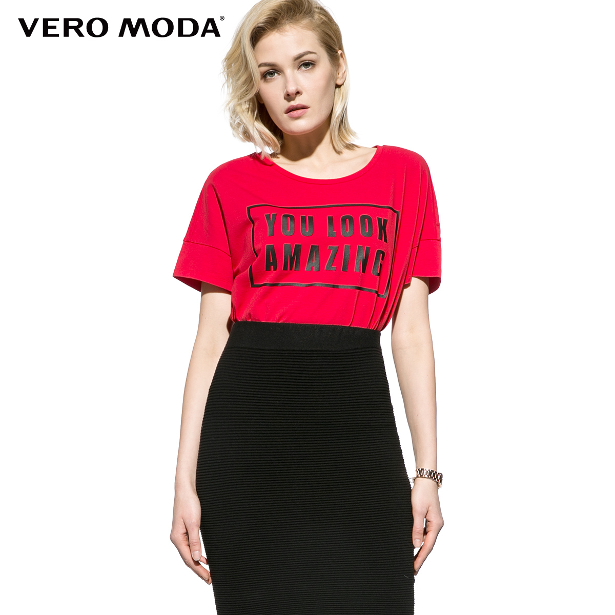 Vero Moda字母印花合体版型落肩袖T恤|316201085