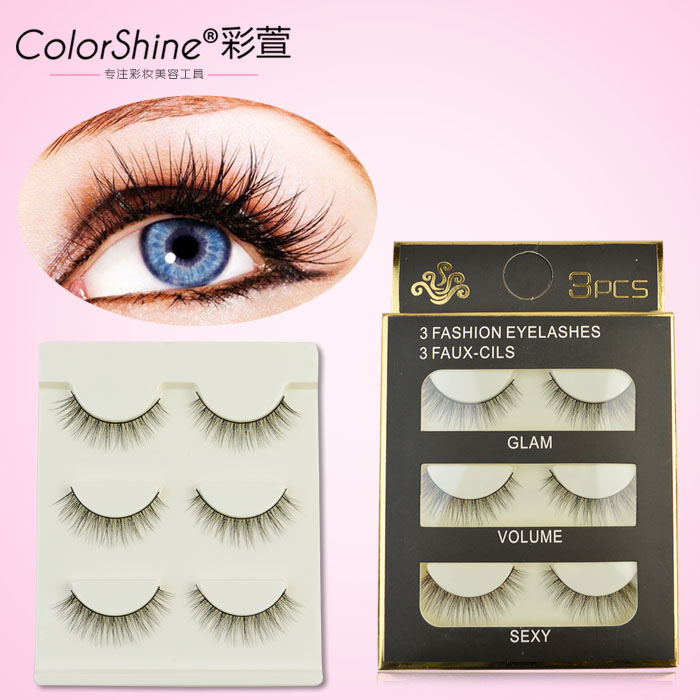 Colorshine/彩萱3D立体假睫毛自然逼真塑料透明梗多层凌乱睫毛03#