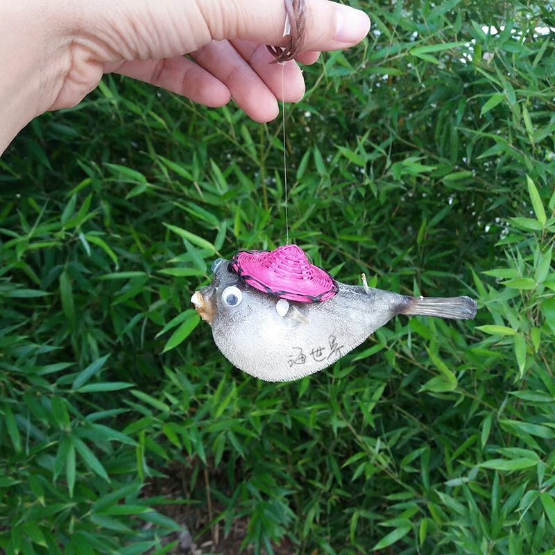 Natural Straw Hat Bubble Fish Specimen Pufferfish Handicraft Pufferfish Home Decoration Car Pendant Hotel Small Gift