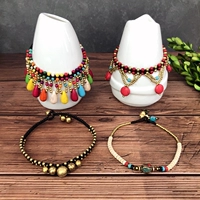 Handmade vintage boho màu ngọc lam tua vòng chân nữ Sen chuông gió quốc gia 铛 hoang dã chân đơn giản nhẫn trang sức lắc chân nữ handmade