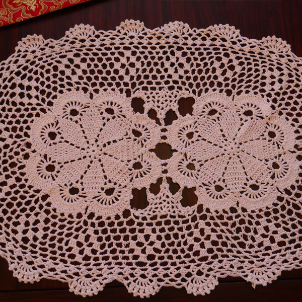 I love my home Pure handmade crochet hook flower cotton Lace Hollow woven oval placemat table mat white beige