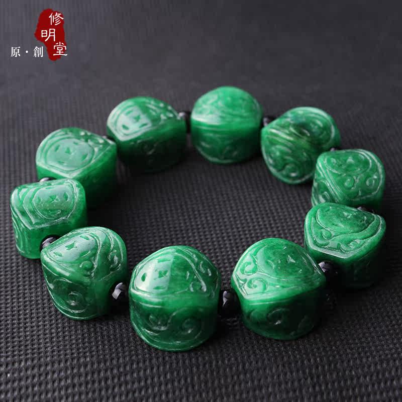 修明堂 开光缅甸干青种干青玉 路路通手串 妈妈女士高档手链礼物