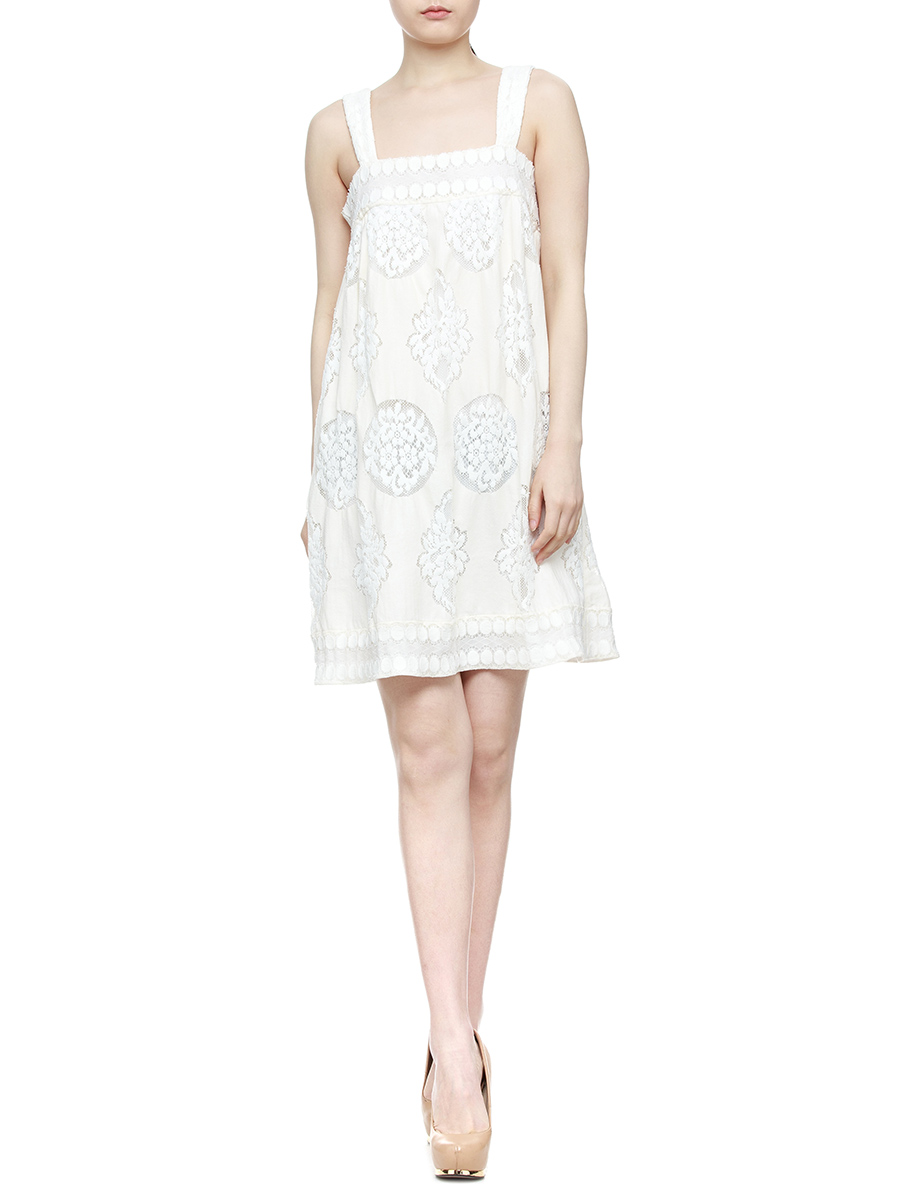 JESSICA 白色镂空蕾丝盘花连衣裙