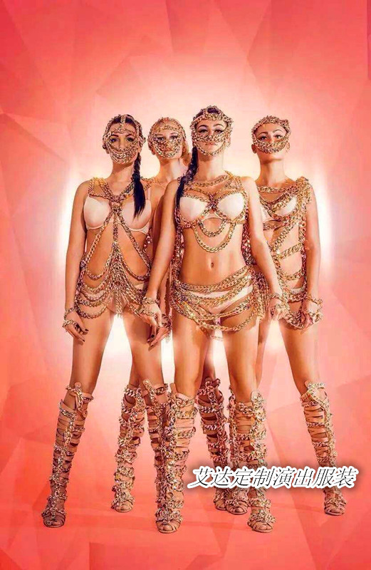 Physical Pat Bar Nightclub Nightclub DJ Singer DS Sexy Metal Chain Performance Apparel