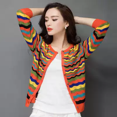 2021 new women's jacket cardigan sweater short long-sleeved spring and autumn thin knit large size Korean loose top trend