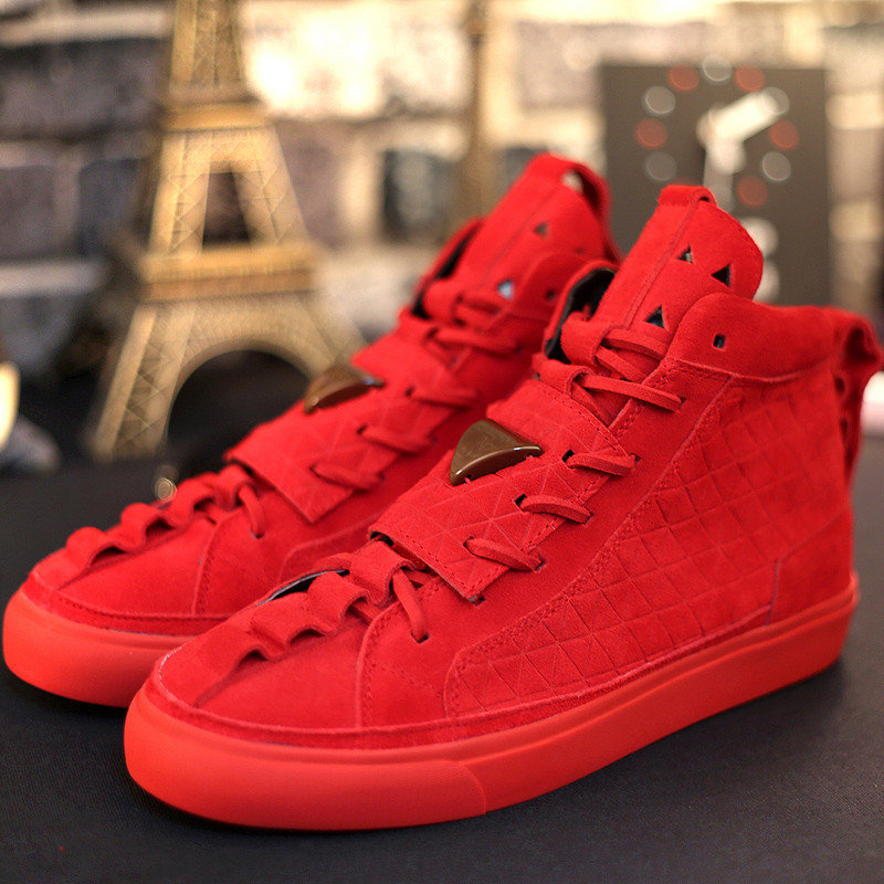 Winter European station Korean version of the trend casual shoes leather suede leather shoes men's shoes warm red high-top shoes