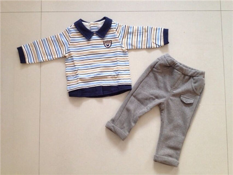 2022 Pure Cotton Foreign Trade Striped Boy Plus Suede Special Cabinet Autumn Winter Style Baby Suit Children's Hundred Year Old Gifts