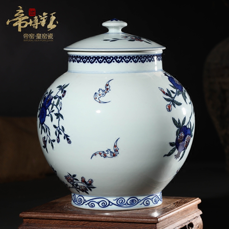 Antique hand - made jingdezhen ceramics up cover tank storage jar airtight jar of living room furniture decorative furnishing articles