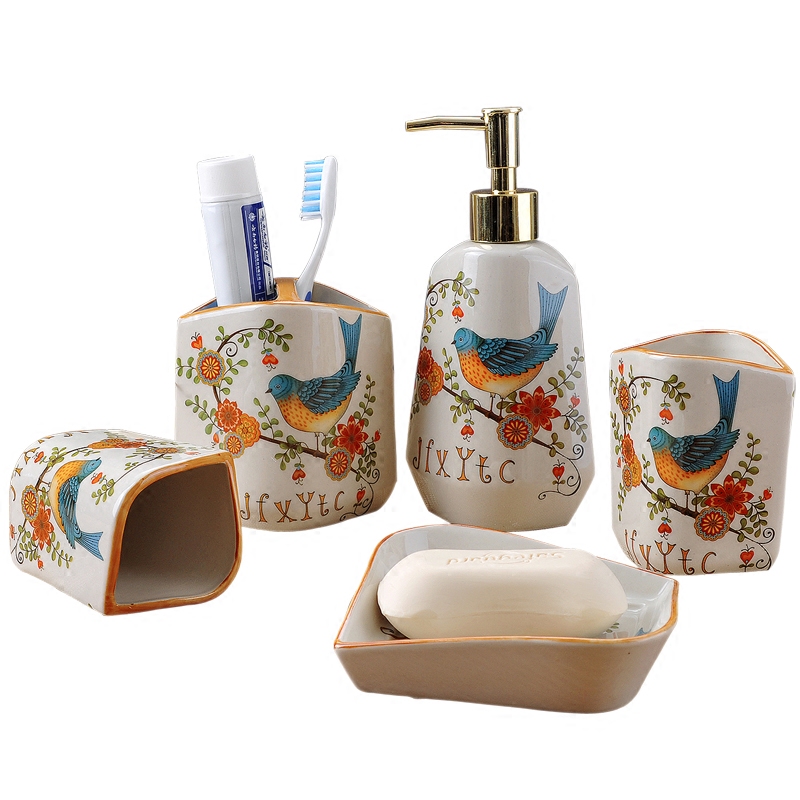 Ice to crack the set ceramic bathroom sanitary ware has five group of mouthwash bottle gargle liquid soap dish checking ware wedding gifts