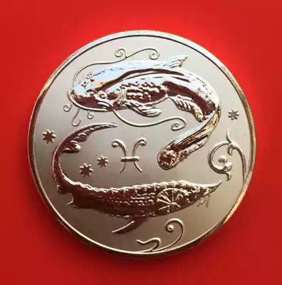 Commemorative medal Electroplated Constellation series Pisces 12 Zodiac diameter about 35mm with round box