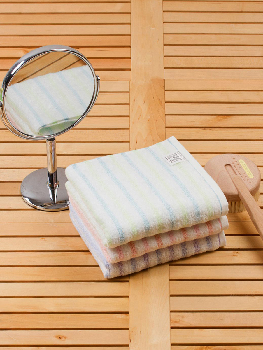 UCHINO|三色日本制无捻纱清新条纹面巾三件套