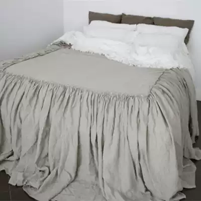 European and American linen bedding French linen bed skirt handmade double pleated bed cover luxury washing antibacterial high-end customization