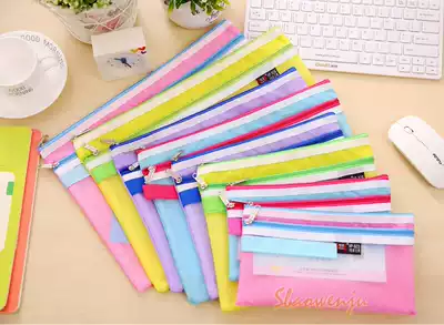 Office stationery A4 grid double zipper bag student canvas File Bag Pen bag book bag file sorting bag